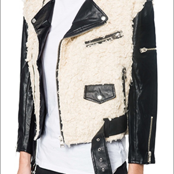 Unif Slacker Leather Sherpa Moto Jacket - Picture 7 of 7